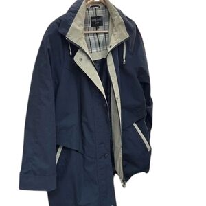 Sequence Navy Blue Trench Coat with Removable Hood